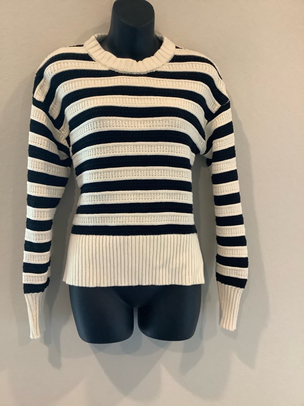 Striped Crewneck Sweater in Black and White